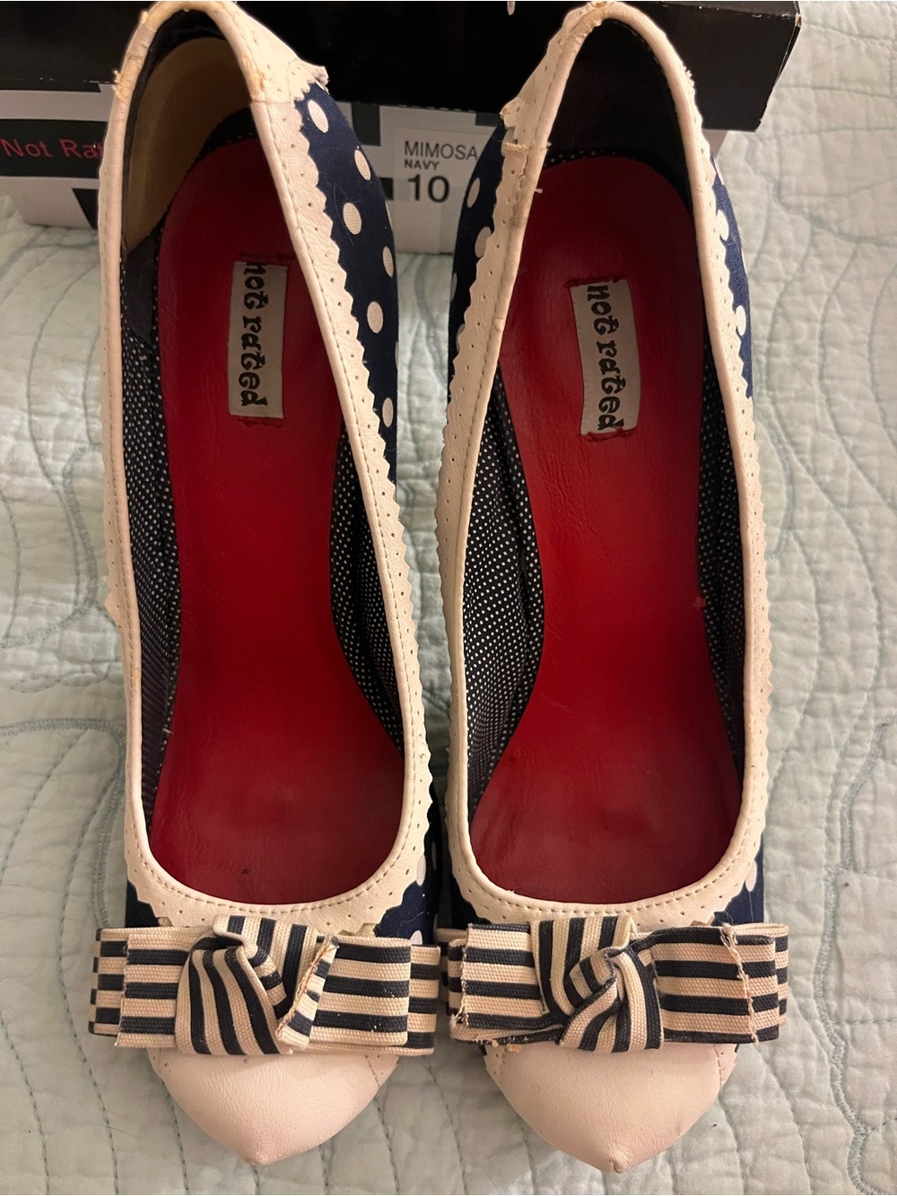 Not Rated Mimosa Navy and White Bow Pointed Heels